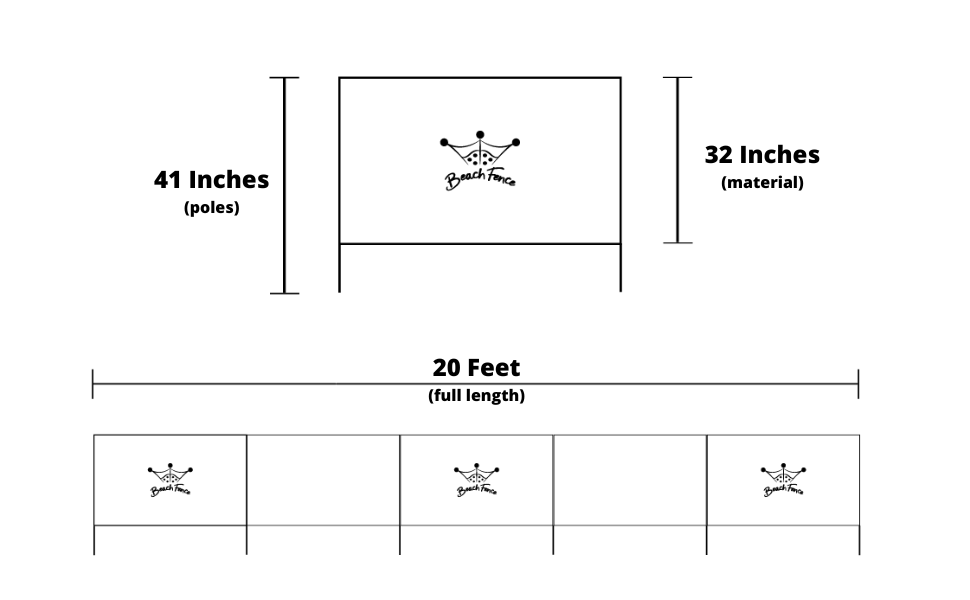 BEACH FENCE - Beach Scene - 20 ft Beach Windscreen with Mallet & Carry Bag