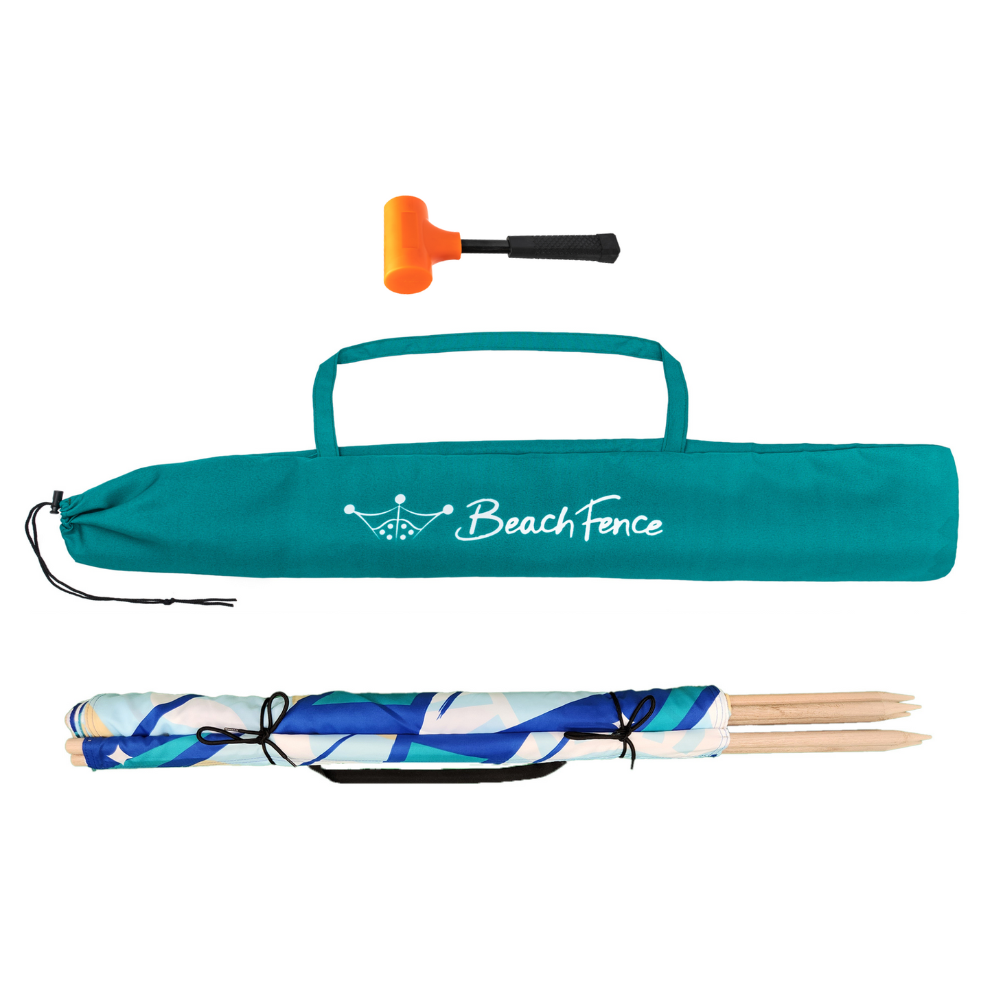 SURFS UP - 20 ft Beach Windscreen, Rubber Mallet and Carry Bag Included