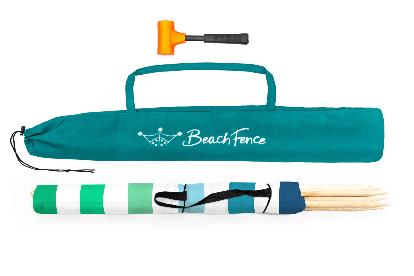 EMERALD BLUE - 20 ft Beach Windscreen, Rubber Mallet and Carry Bag Included