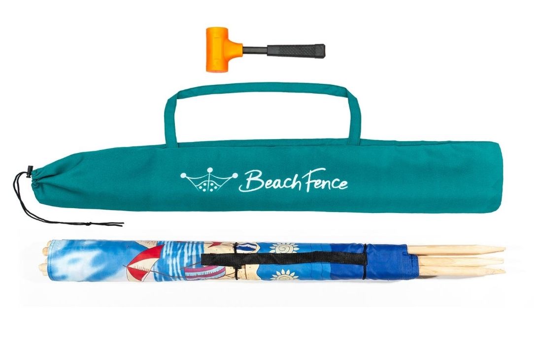 BEACH FENCE - Beach Scene - 20 ft Beach Windscreen with Mallet & Carry Bag
