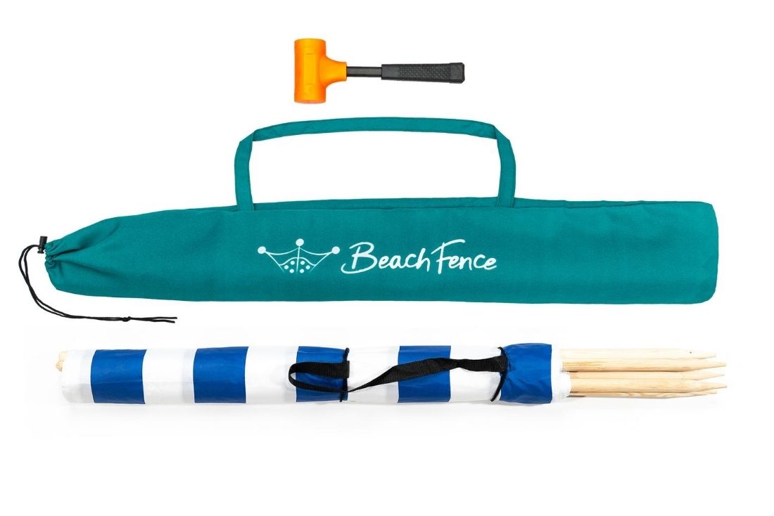 BEACH FENCE - Classic Nautical - 20 ft Beach Windscreen with Mallet & Carry Bag