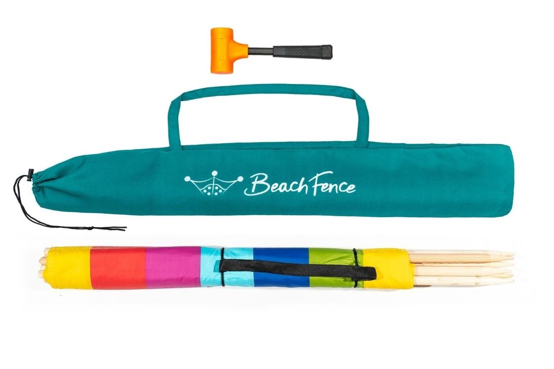 BEACH COLORS - 20 ft Beach Windscreen, Rubber Mallet and Carry Bag Included